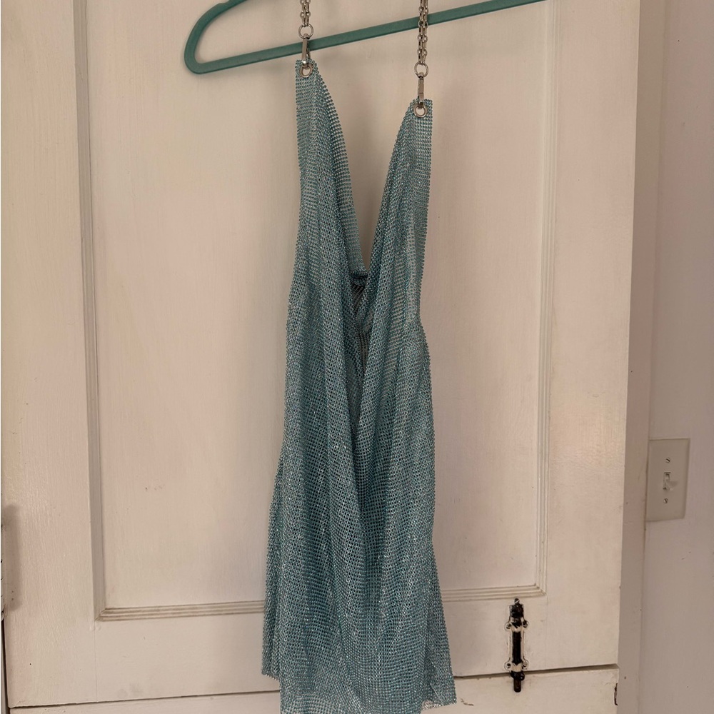 Shimmering Blue Chain Strap Dress